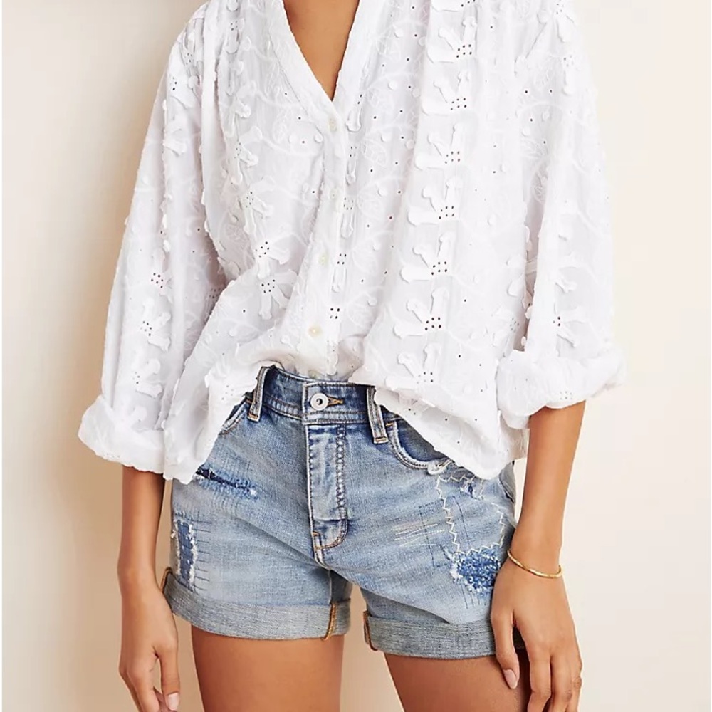 Anthropologie Pilcro High-Rise Patchwork Denim Shorts Size 28